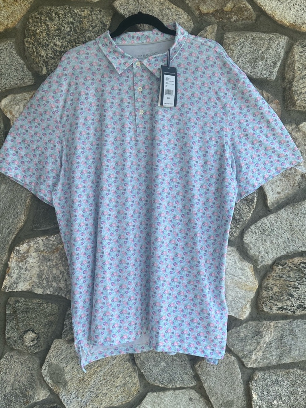 New Jim Nantz by Vineyard Vines Palmero  Polo Carib Hibiscus White XXL